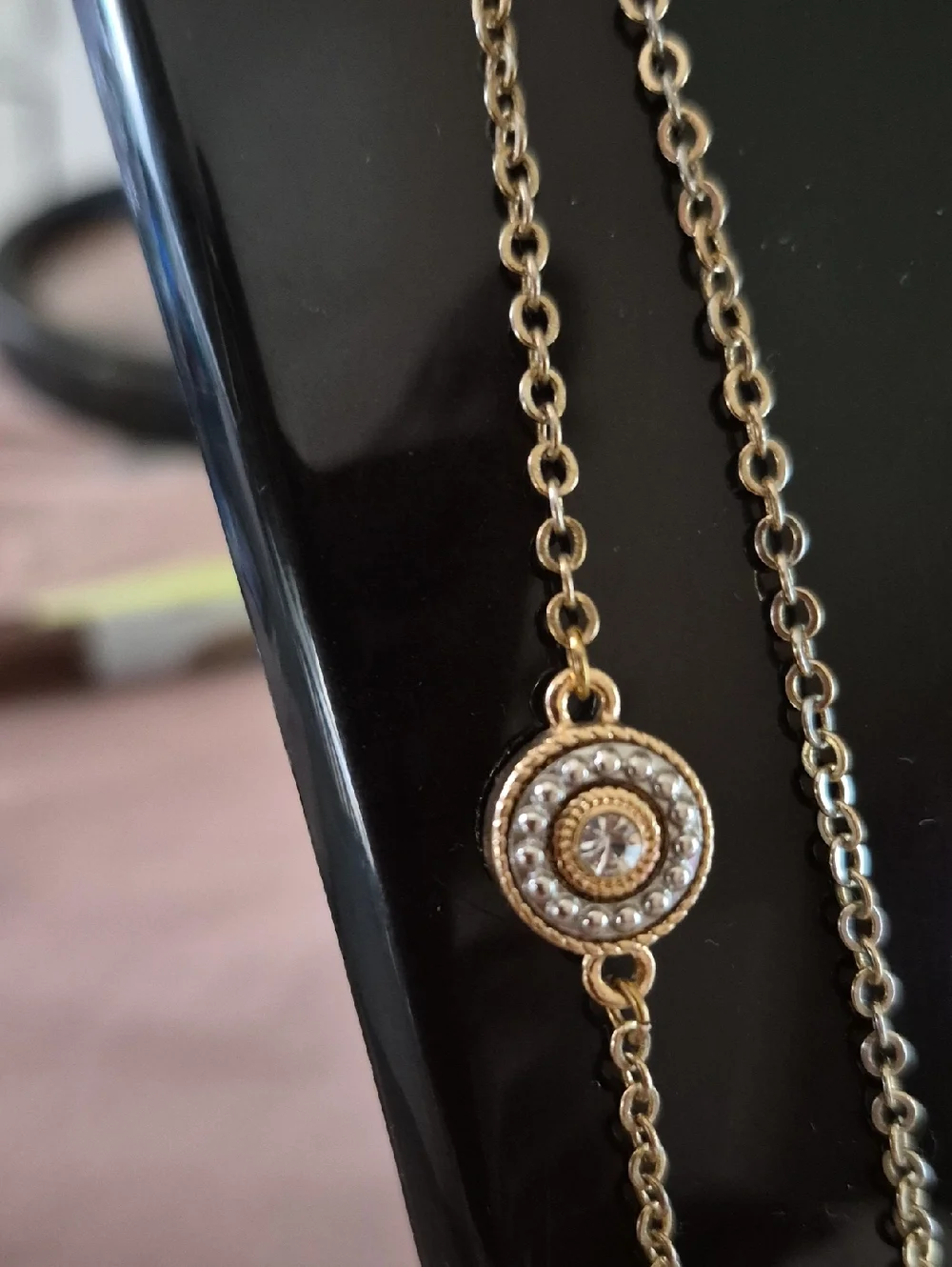 Vintage Gold-Tone Circle Station Crystal Multi Medallion Long Necklace 40